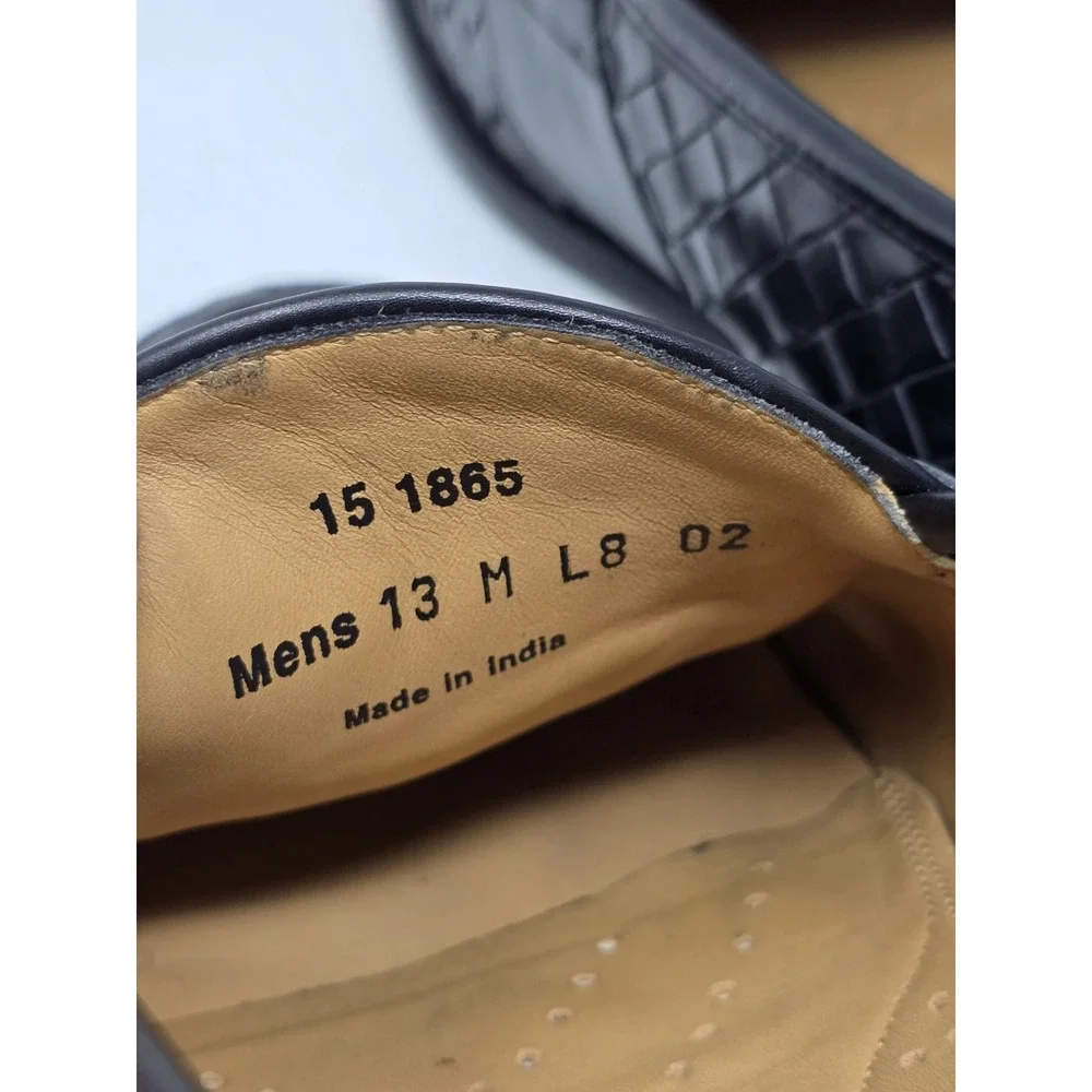 Vintage Johnston & Murphy Men Sz 13 Woven Leather Penny Loafers Crafted Classic